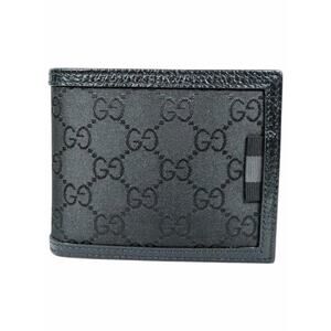 Gucci GG Monogram Canvas Bi-Fold Wallet Leather Trim Black 260987